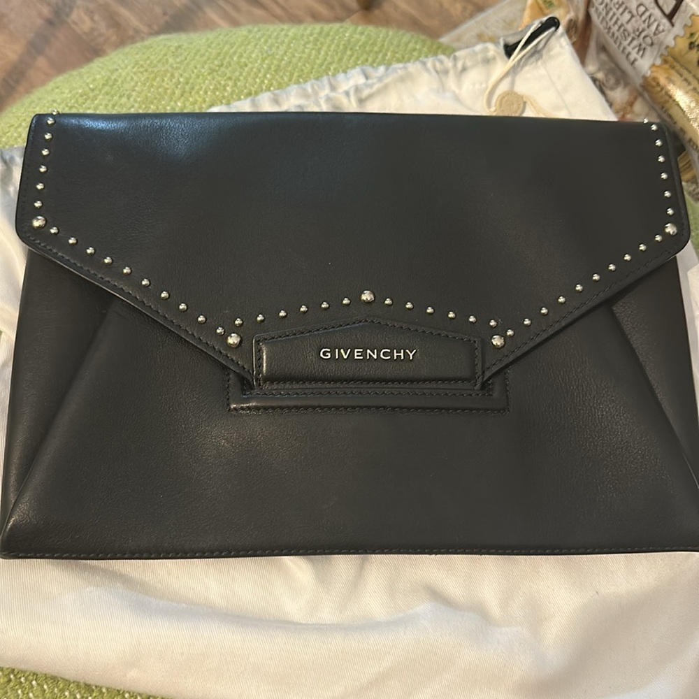 Leather Givenchy black studded clutch